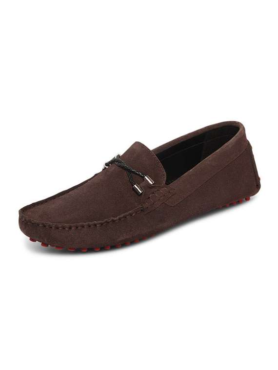 brown suede handicraft loafers