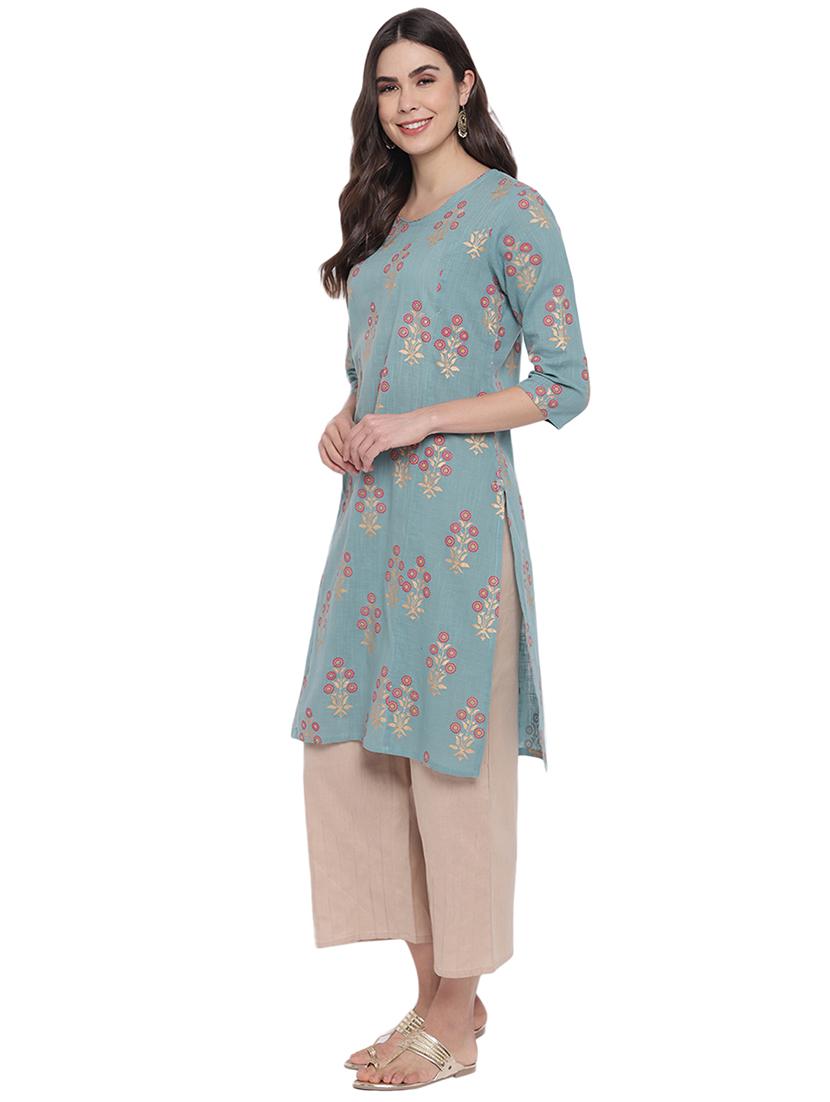 foil print a-line kurta - 17762122 - Standard Image - 1