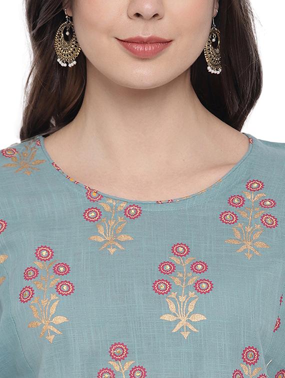 foil print a-line kurta - 17762122 - Standard Image - 4