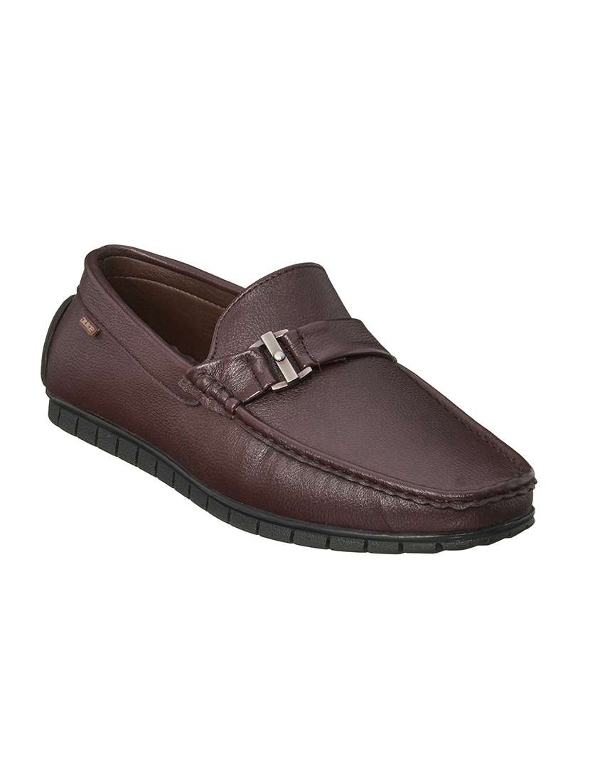 brown synthetic slip on loafers