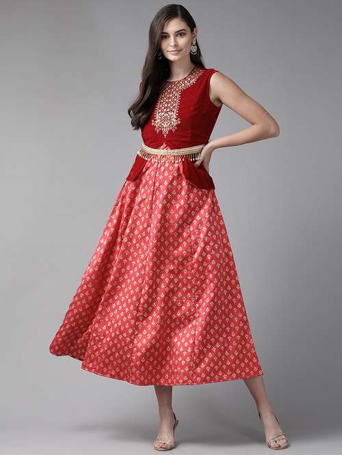 embroidered velvet ethnic dress with jacket - 17762524 -  Standard Image - 0