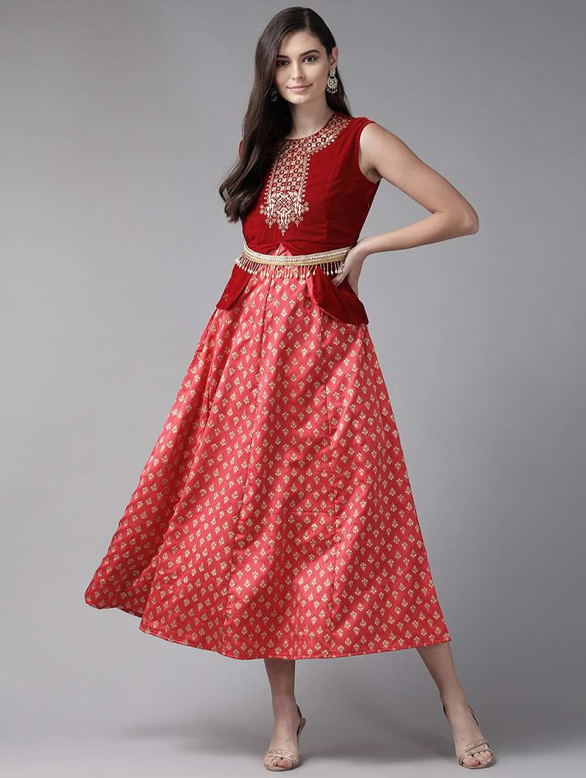 embroidered velvet ethnic dress with jacket