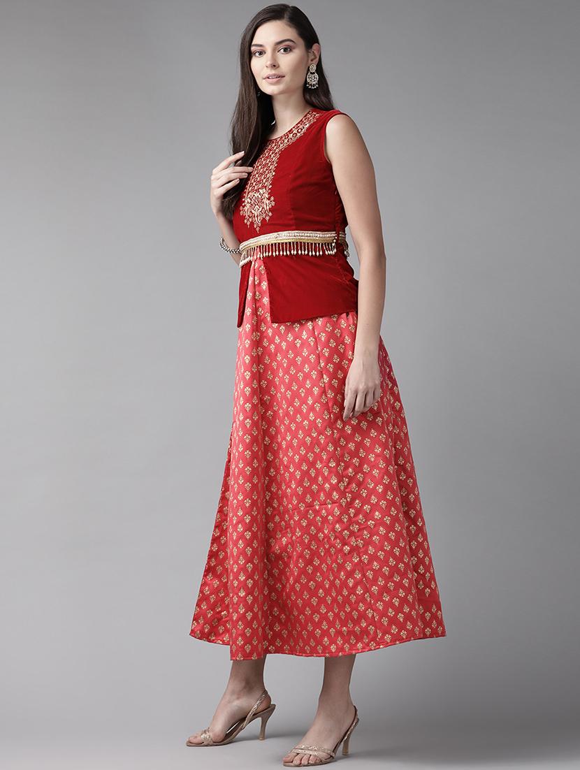 embroidered velvet ethnic dress with jacket - 17762524 -  Standard Image - 1