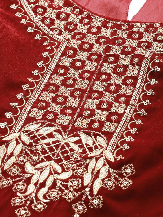 embroidered velvet ethnic dress with jacket - 17762524 - Standard Image - 4