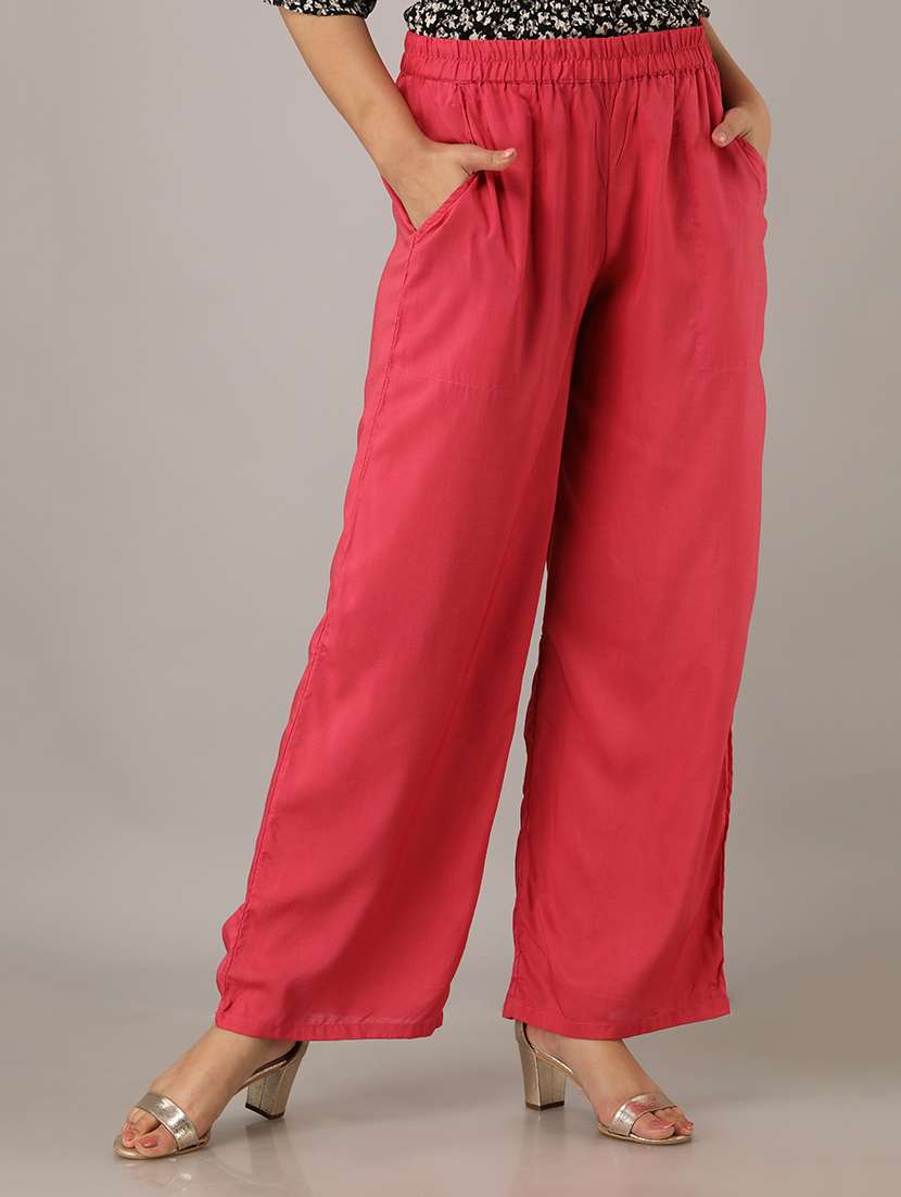 pink solid straight palazzo