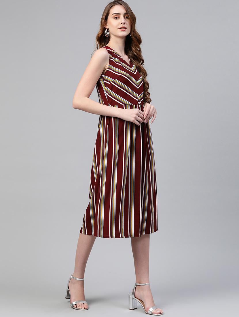 v-neck striped a-line dress - 17764989 - Standard Image - 1