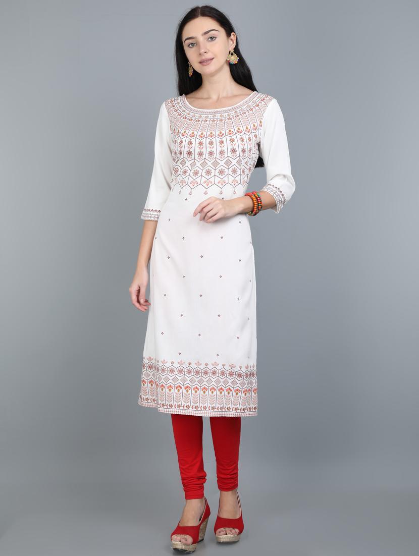 gold printed straight kurta - 17765193 - Zoom Image - 0