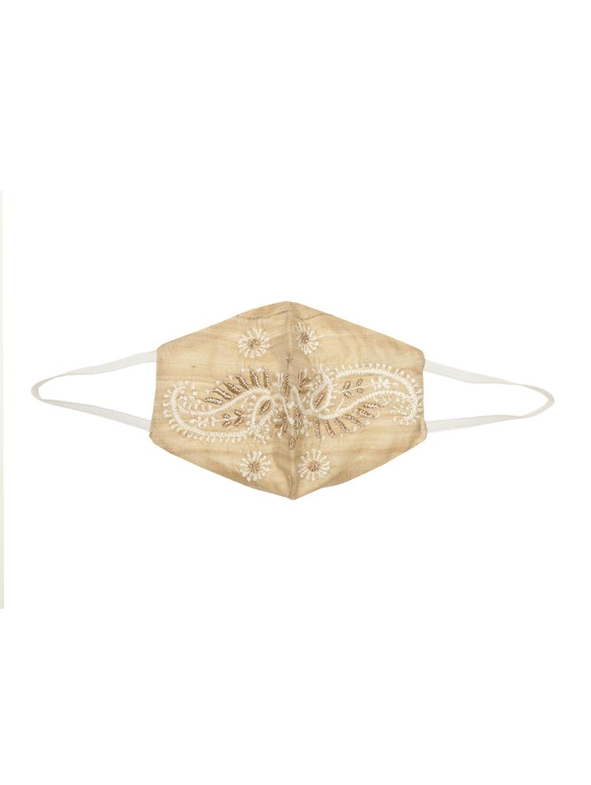ada hand-embroidered beige chikankari face mask - 17765293 - Standard Image - 1