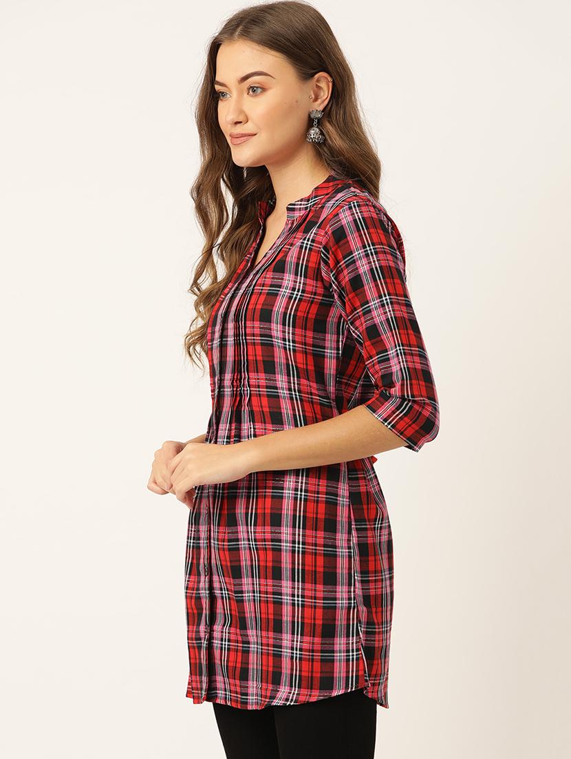 mandarin neck checkered tunic - 17765755 - Standard Image - 1