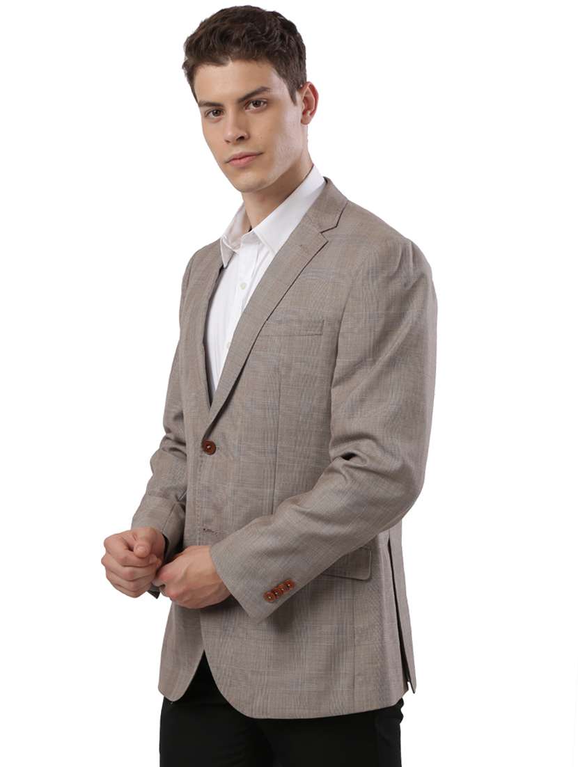 beige checkered single breasted formal blazer  - 17766303 -  Standard Image - 1