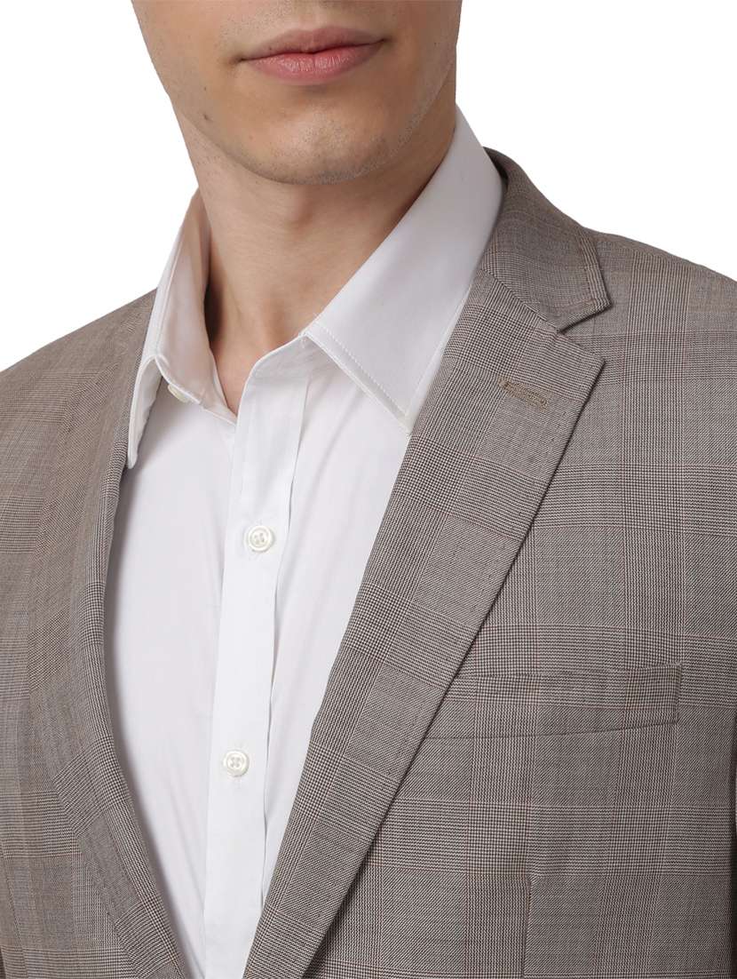 beige checkered single breasted formal blazer  - 17766303 -  Standard Image - 4