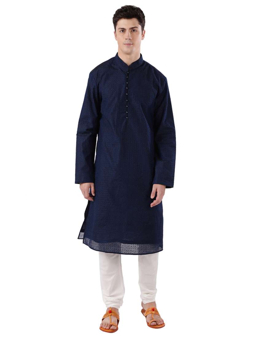 blue self design long kurta