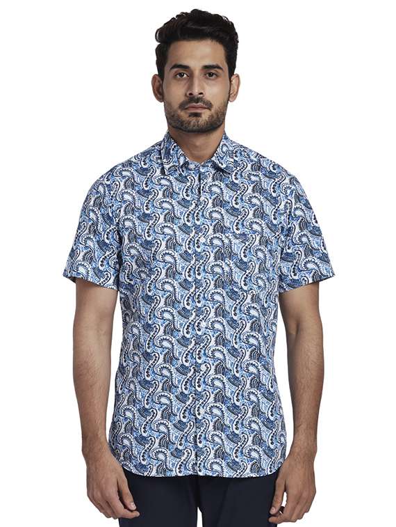 blue printed casual shirt