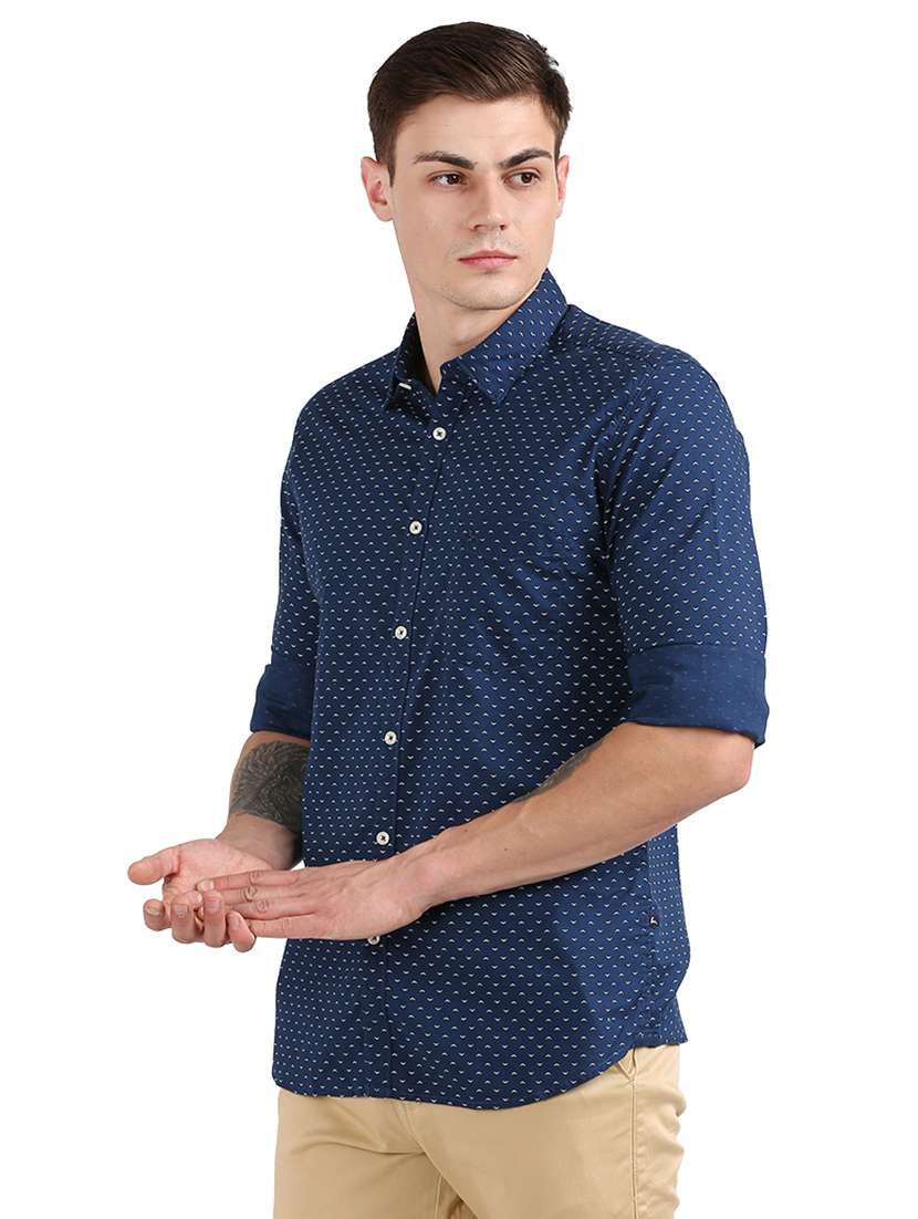 navy blue printed casual shirt - 17768334 - Standard Image - 1