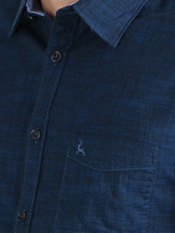 navy blue self design casual shirt - 17768383 - Standard Image - 4