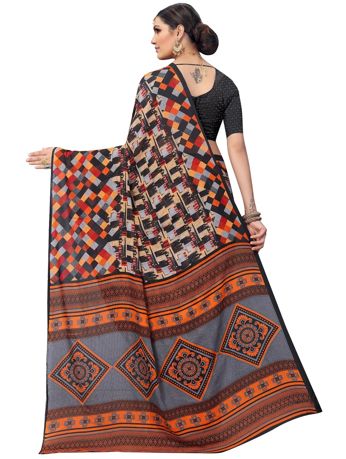 self design printed georgette saree with blouse - 17769245 - Standard Image - 1