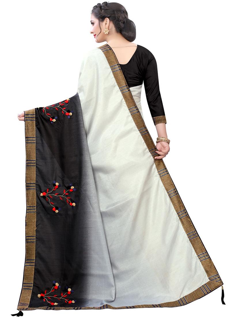 solid embroidered saree with blouse - 17769251 - Standard Image - 1