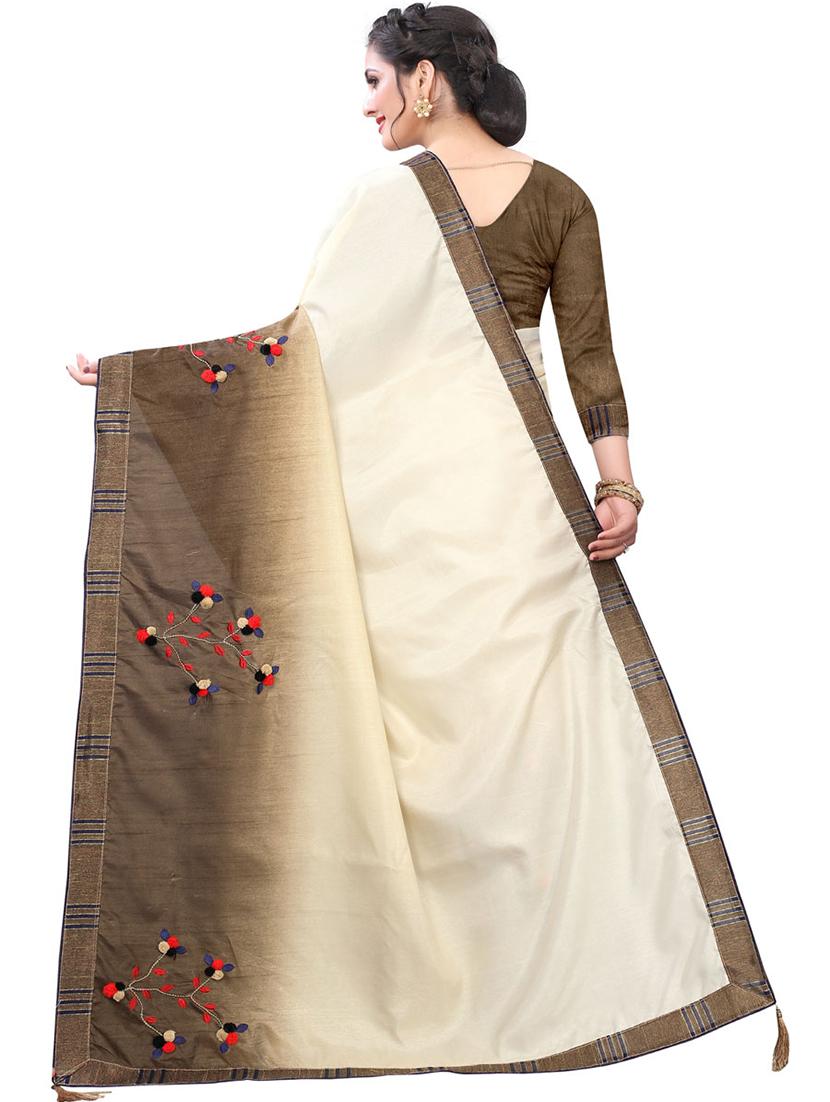 solid embroidered saree with blouse - 17769252 - Standard Image - 1