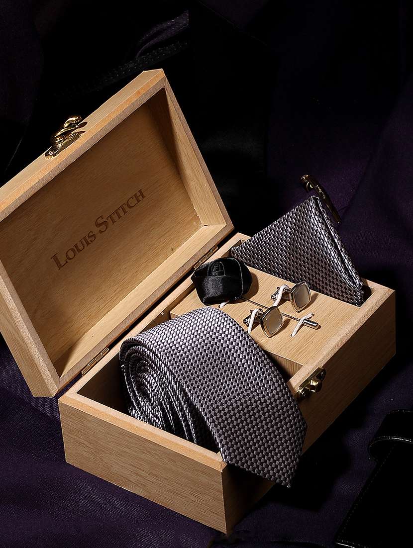 checkered black silk tie