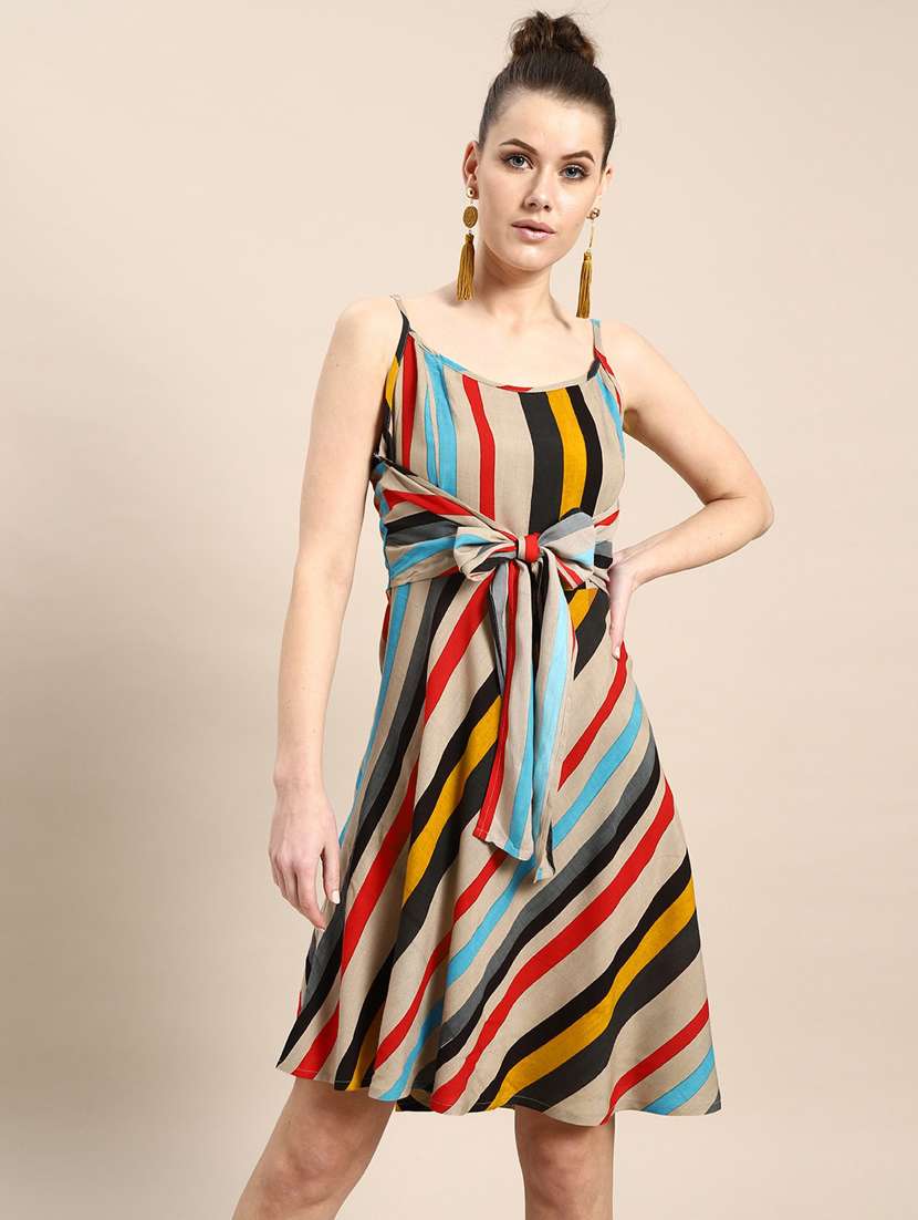 tie front striped fit & flare dress
