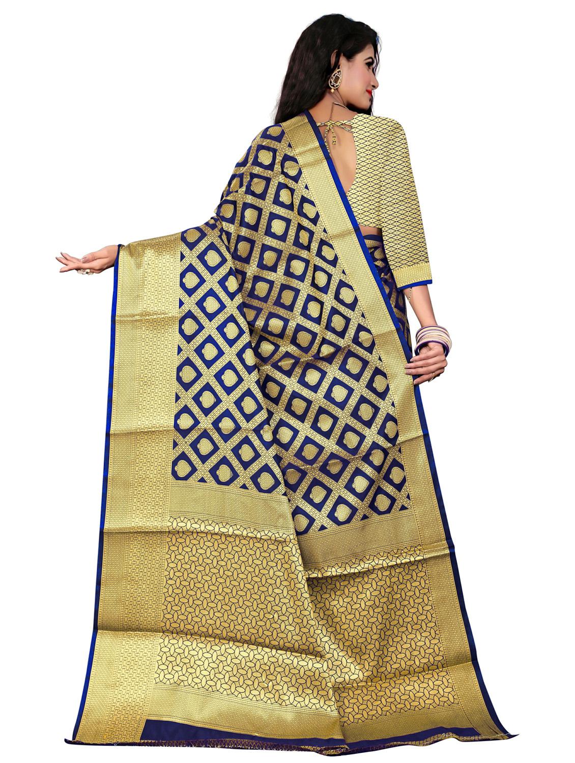 navy silk banarasi saree with blouse - 17770132 - Standard Image - 1