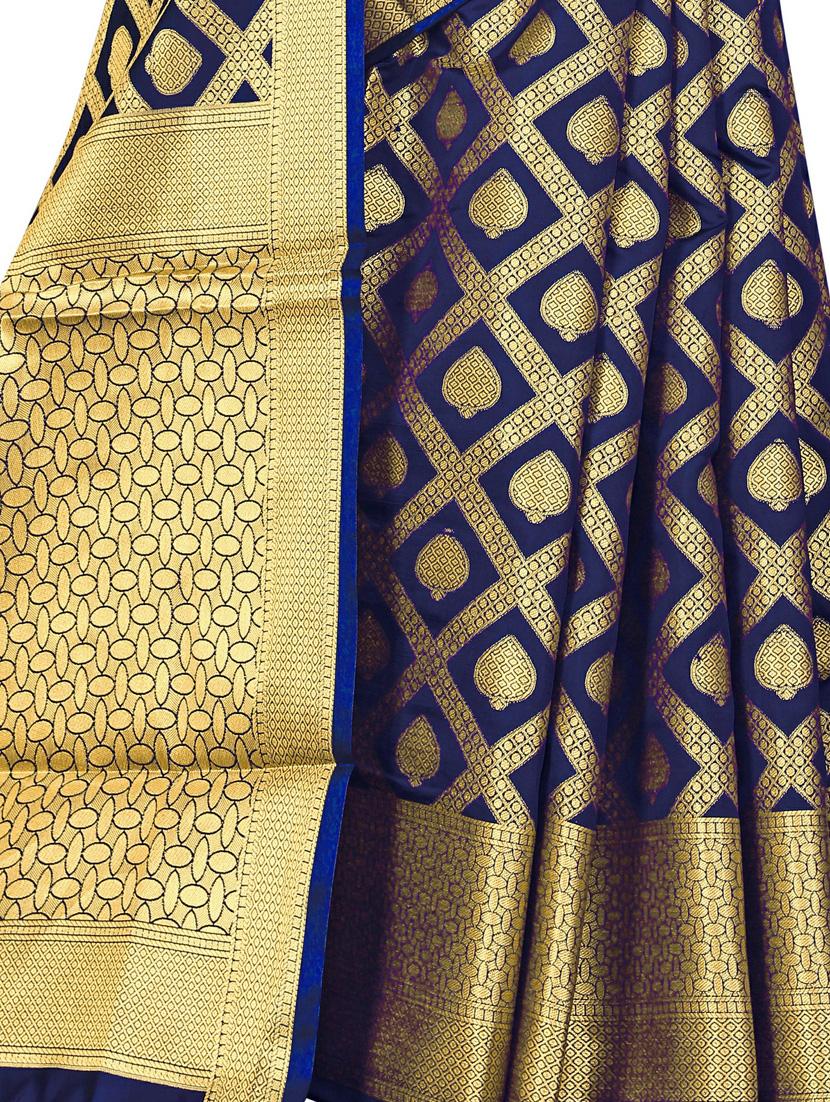 navy silk banarasi saree with blouse - 17770132 - Standard Image - 4