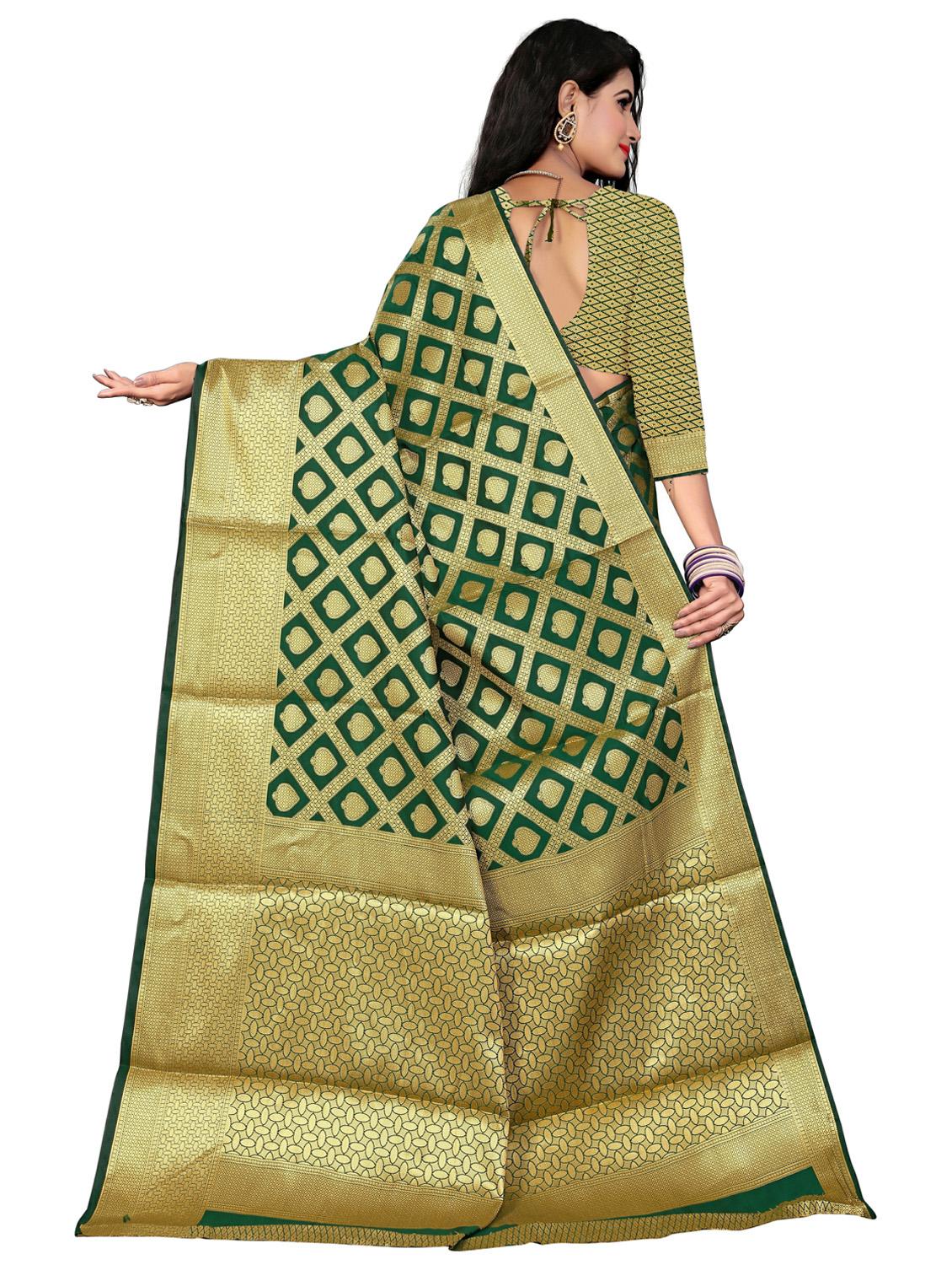 olive. silk banarasi saree with blouse - 17770133 - Standard Image - 1