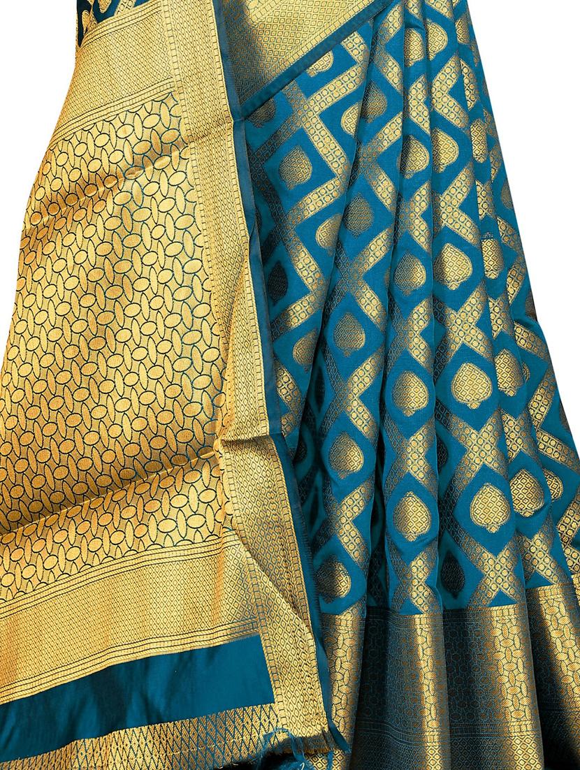 indigo silk banarasi saree with blouse - 17770134 - Standard Image - 4