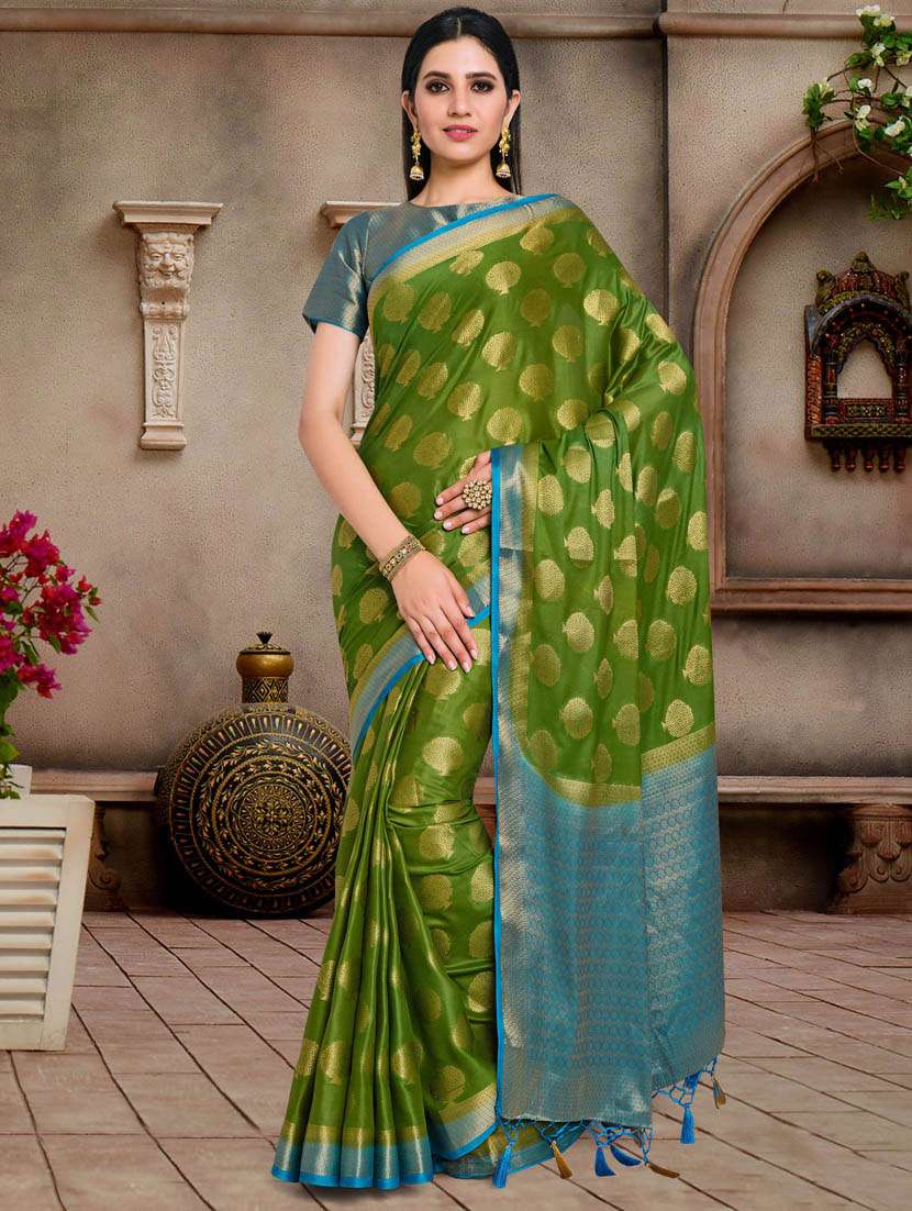 women's self design green colored saree