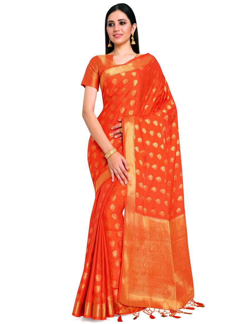 women's ethnic motifs orange colored saree with blouse - 17770726 -  Standard Image - 1