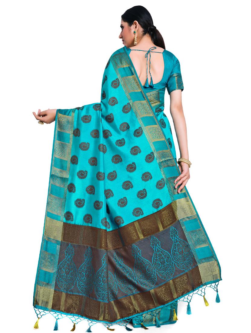 turquoise art silk kanjivaram saree with blouse - 17770741 - Standard Image - 1
