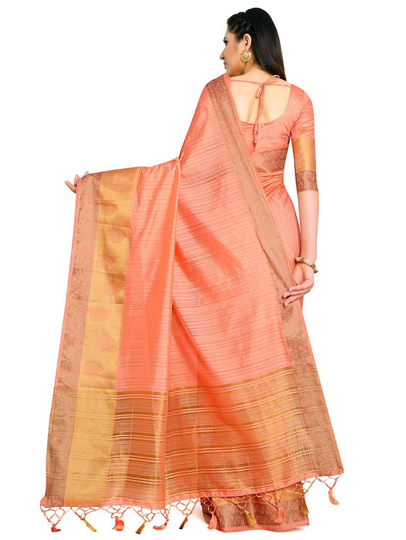 women's floral peach colored saree with blouse - 17770748 - Standard Image - 1