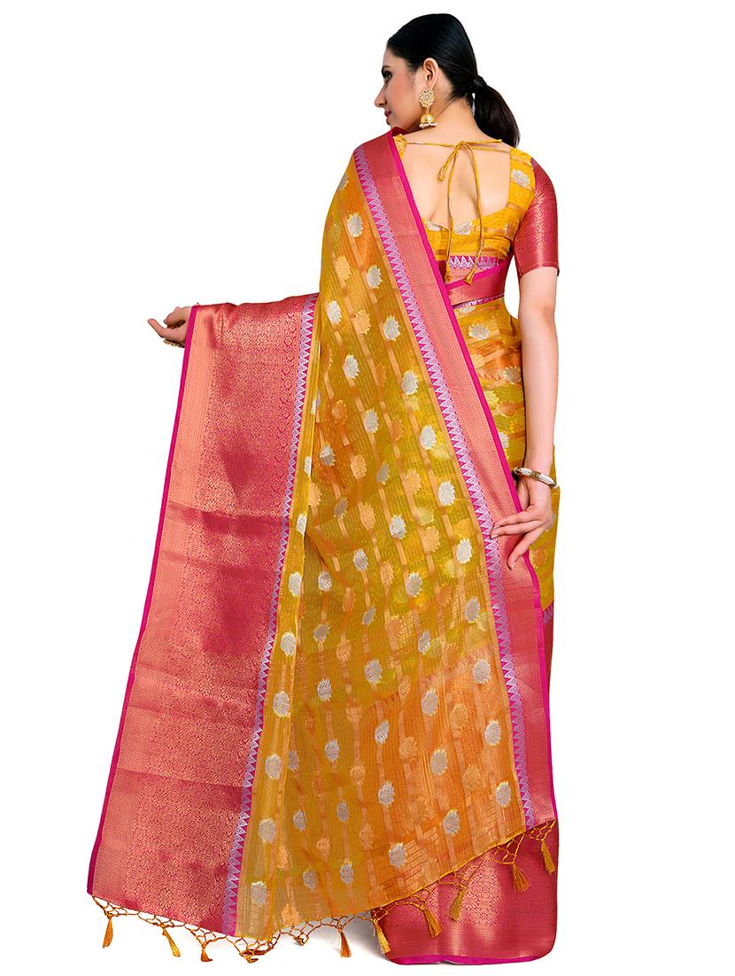 yellow organza banarasi saree with blouse - 17770750 - Standard Image - 1