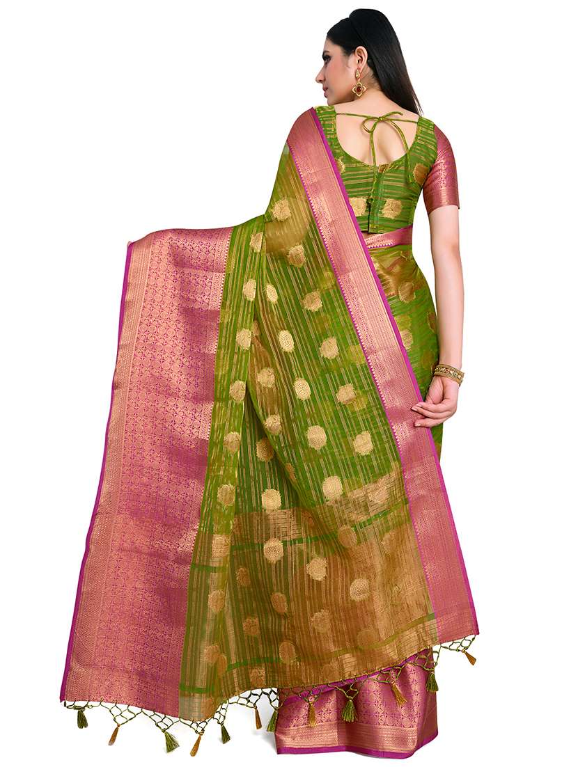 olive banarasi saree with blouse - 17770763 -  Standard Image - 1