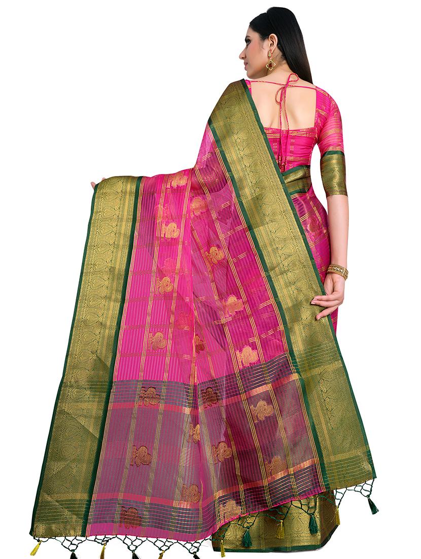 pink organza banarasi saree with blouse - 17770764 - Standard Image - 1