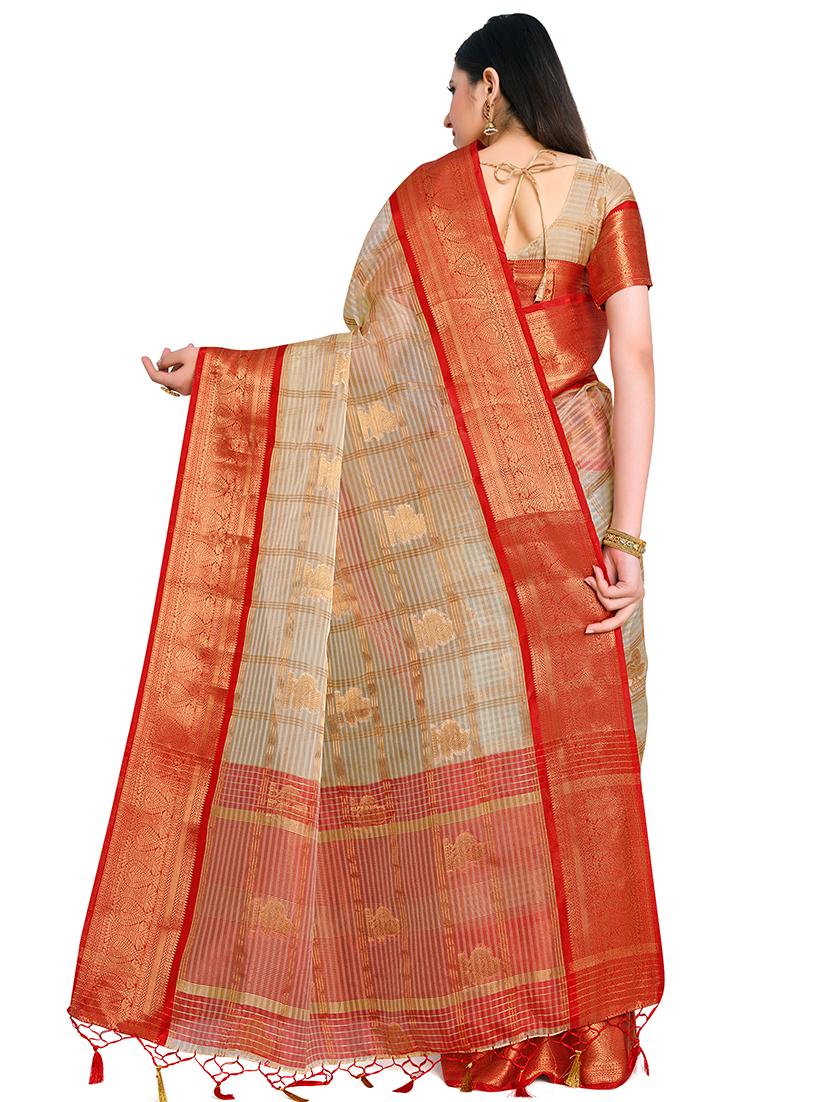 offwhite organza banarasi saree with blouse - 17770765 - Standard Image - 1