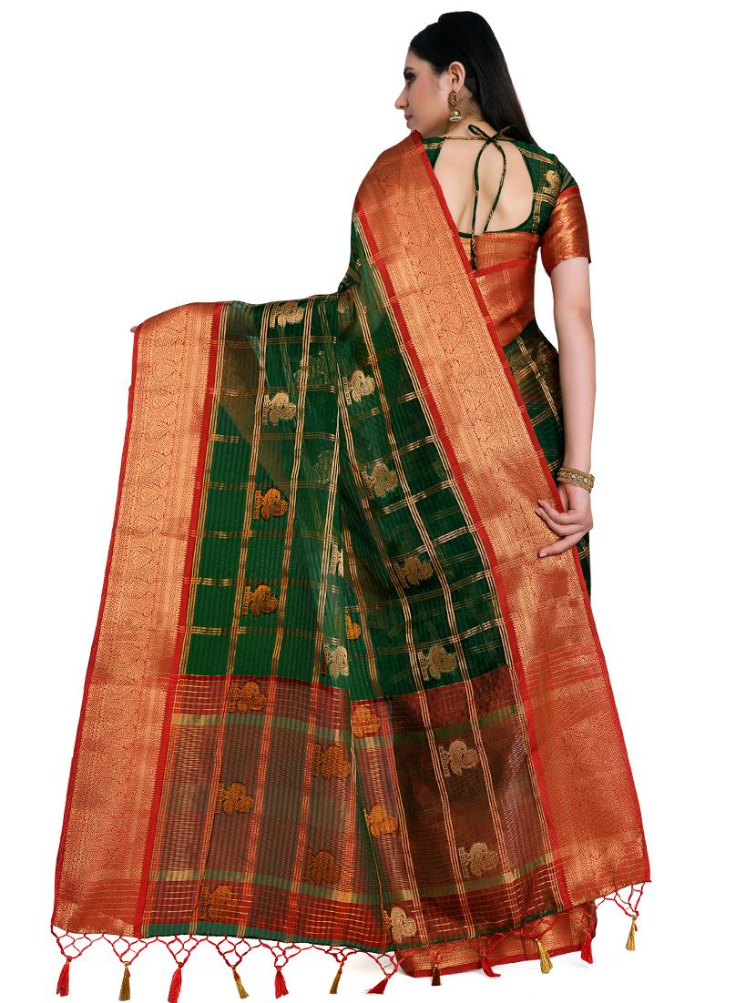 green organza banarasi saree - 17770766 - Standard Image - 1
