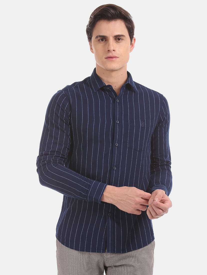 navy blue striped casual shirt