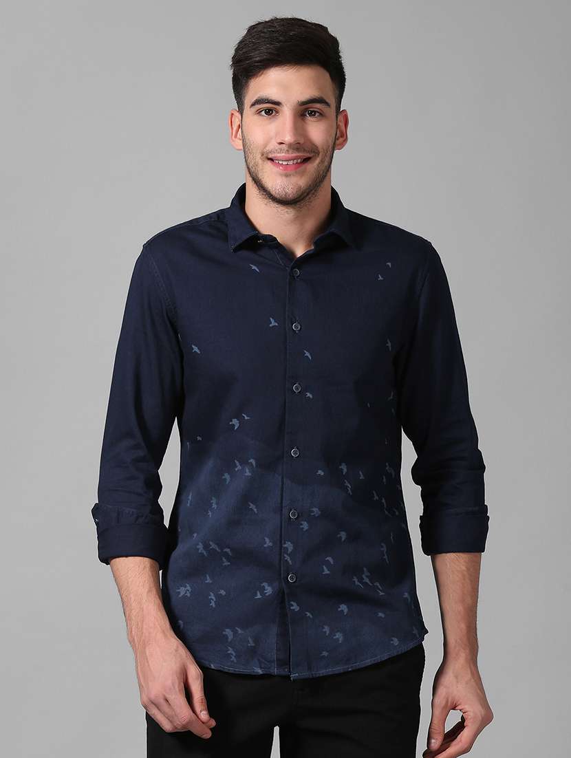 navy blue printed casual shirt