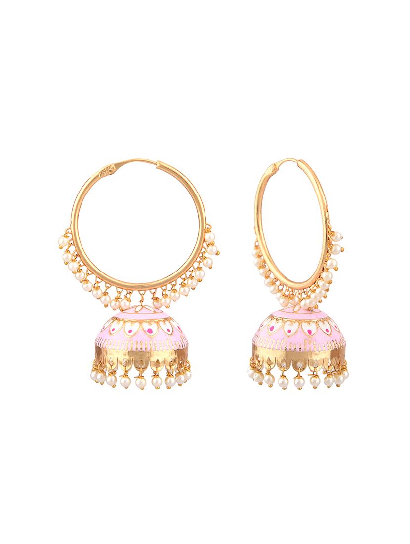 pink gold plated jhumka earring - 17772597 - Standard Image - 1