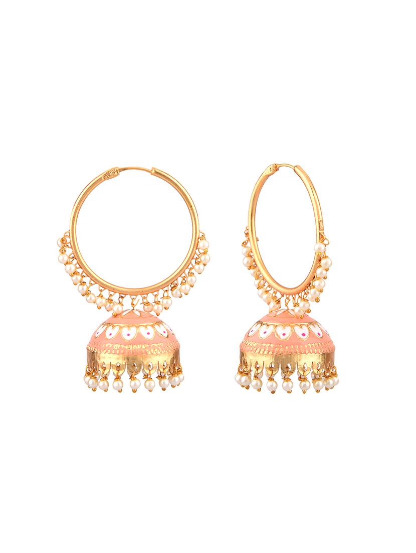 orange gold plated jhumka earring - 17772600 - Standard Image - 1