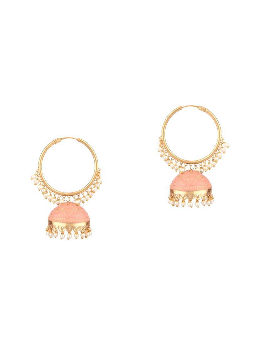 orange gold plated jhumka earring - 17772605 - Standard Image - 1