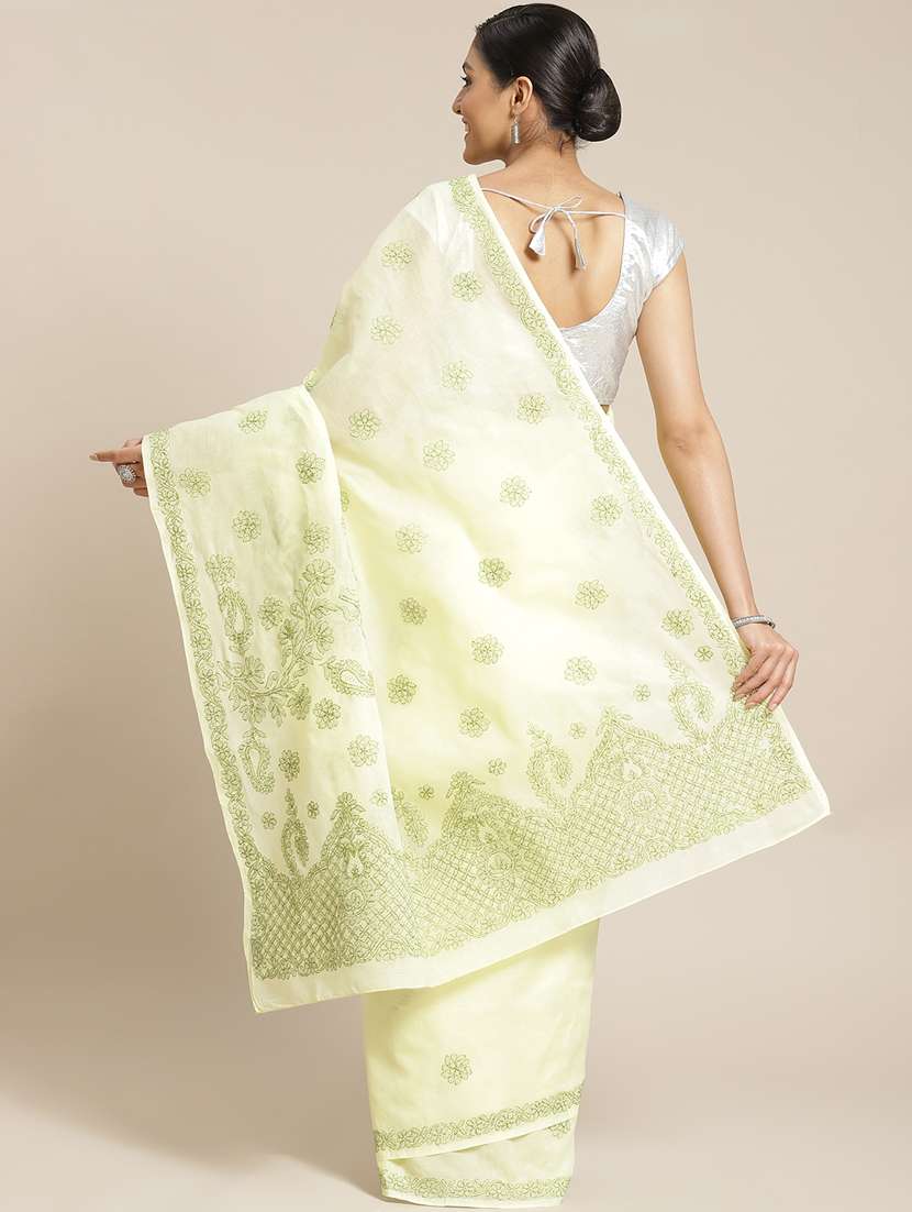 ada hand-embroidered lemon chikankari saree with blouse - 17772682 -  Standard Image - 1