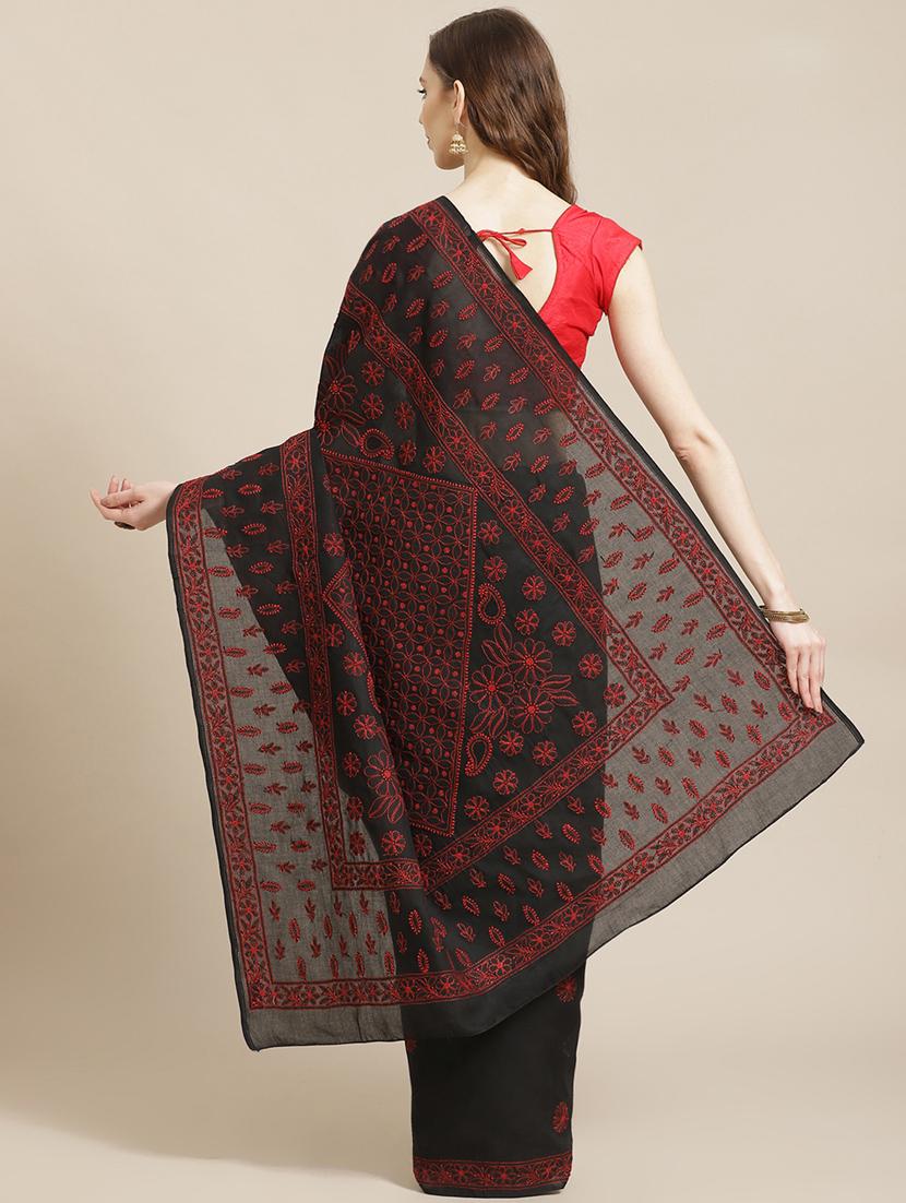 ada hand-embroidered black chikankari saree with blouse - 17772686 - Standard Image - 1