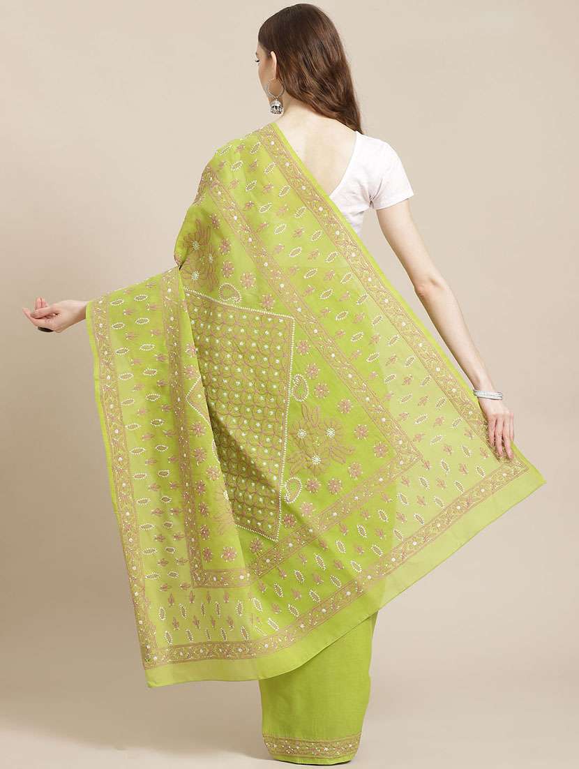ada hand-embroidered green chikankari saree with blouse - 17772688 -  Standard Image - 1
