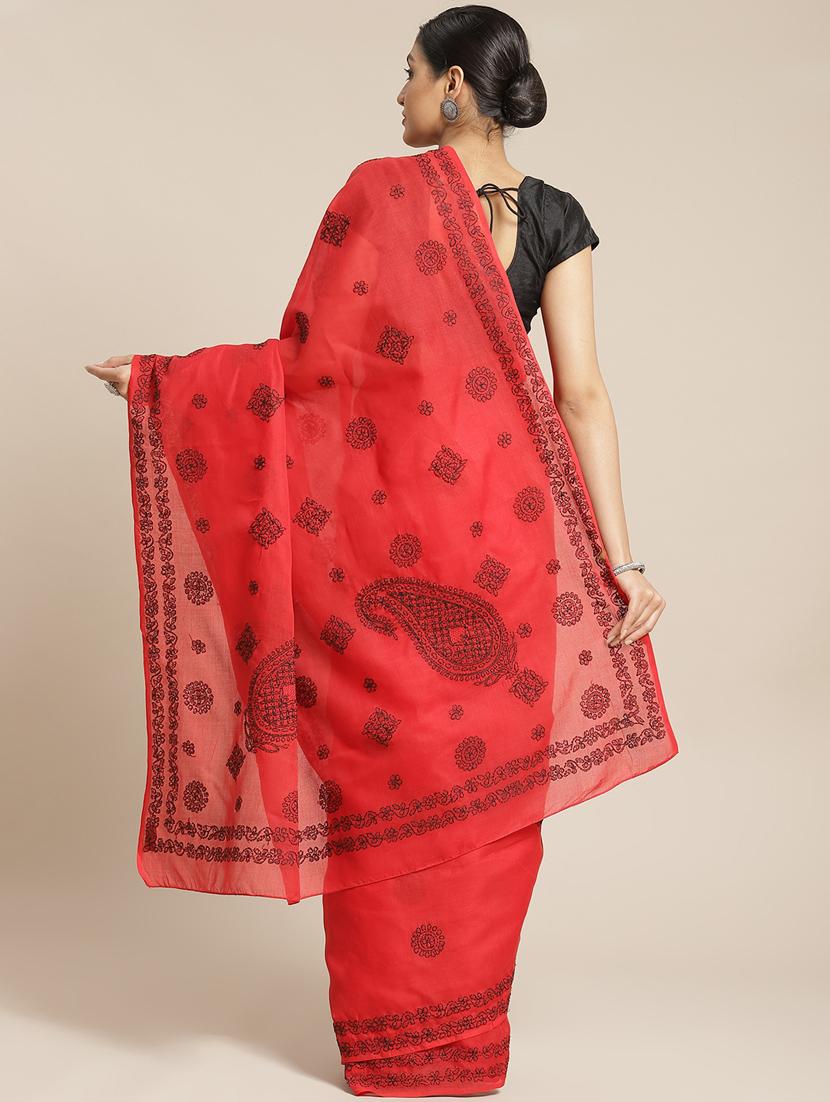 ada hand-embroidered red chikankari saree with blouse - 17772691 -  Standard Image - 1