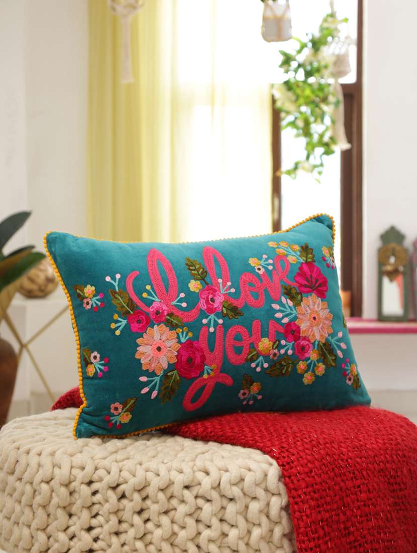cotton velvet " i love you" with beautiful flowers cushion cover