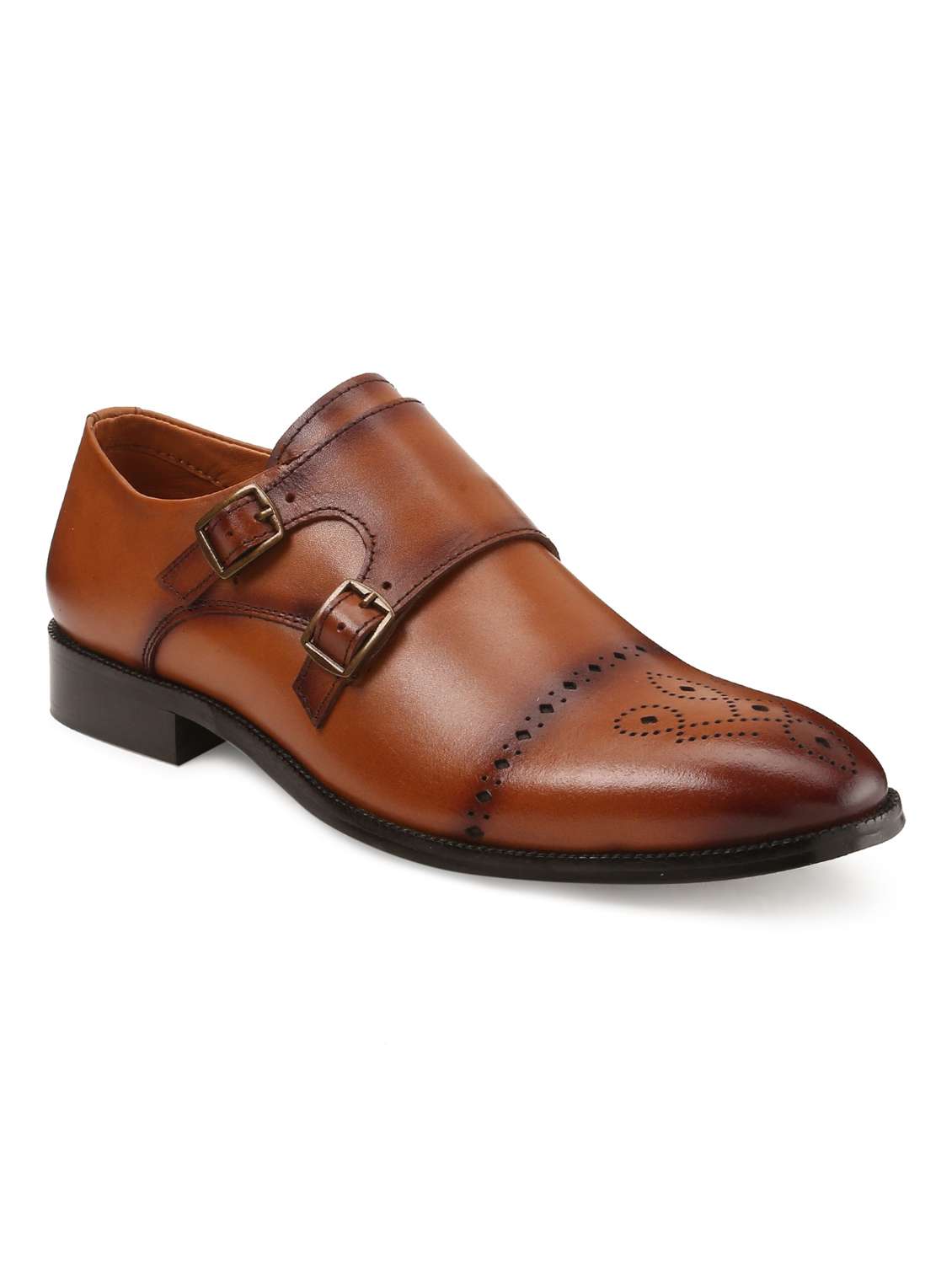 tan leather slip on monk straps