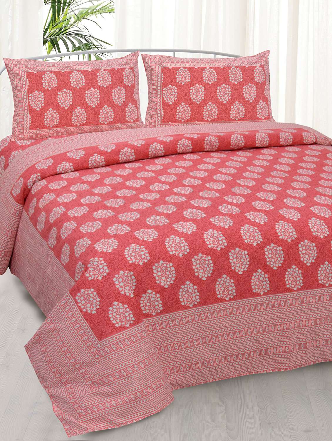 jaipurfabric pink traditional badge double bedsheet