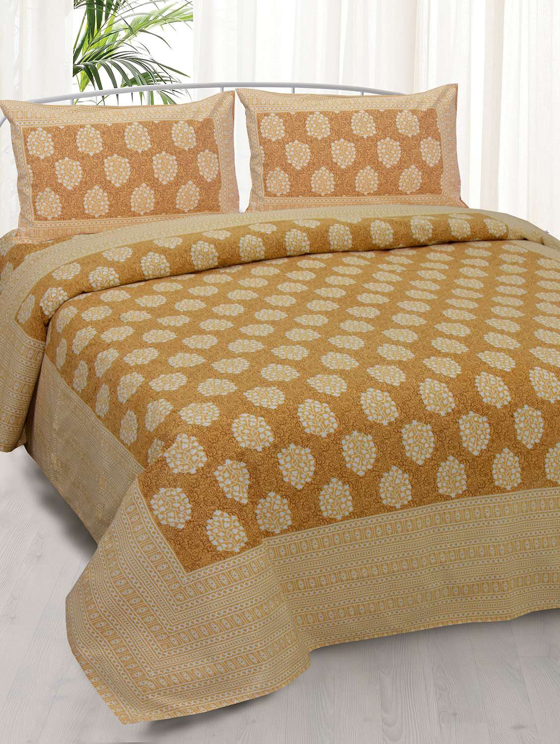jaipurfabric mustard traditional badge double bedsheet